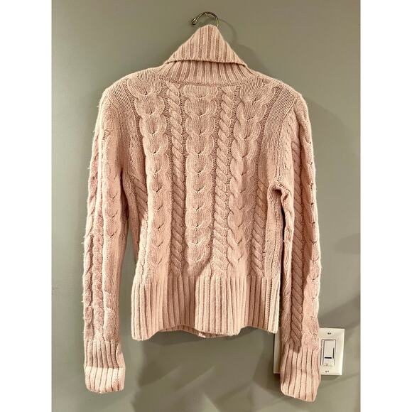 Banana Republic Angora Lambswool Turtleneck Sweater Womens M Pink Cable Knit - Picture 7 of 8